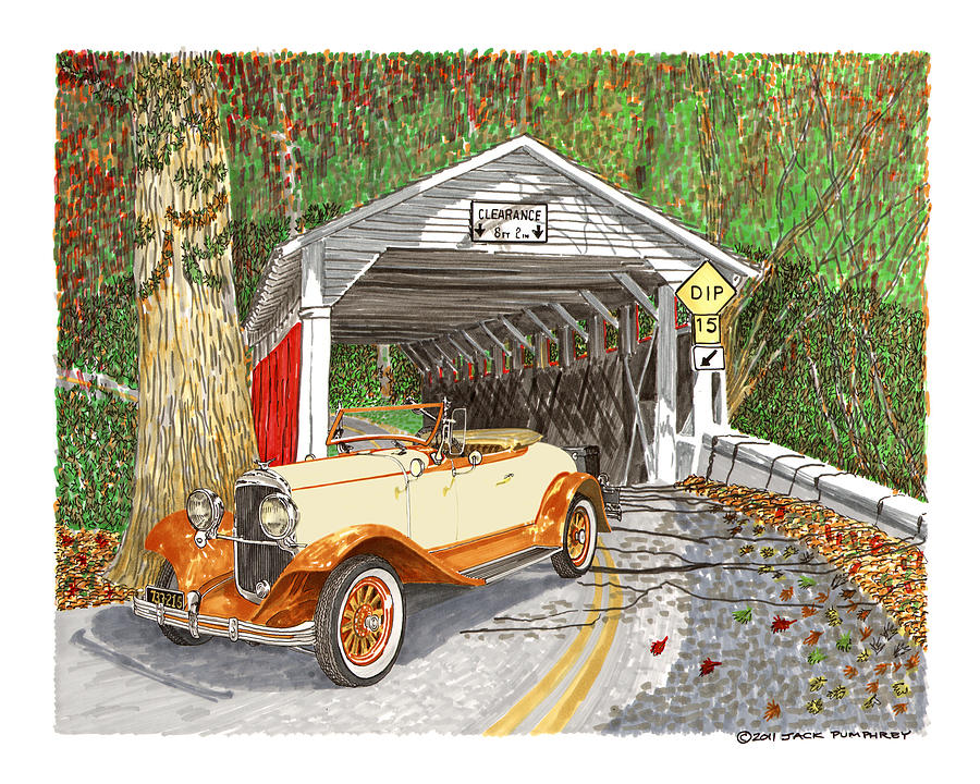 1929 Chrysler 65 Covered Bridge Painting by Jack Pumphrey