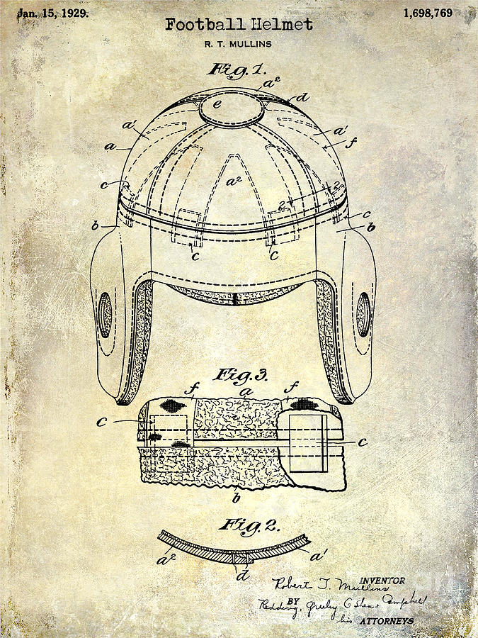 1929 Football Helmet Patent Drawing Photograph by Jon Neidert