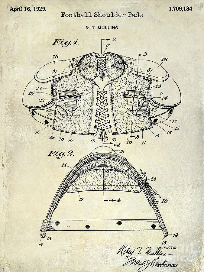 1929 Football Shoulder Pads Patent Drawing Photograph by Jon Neidert
