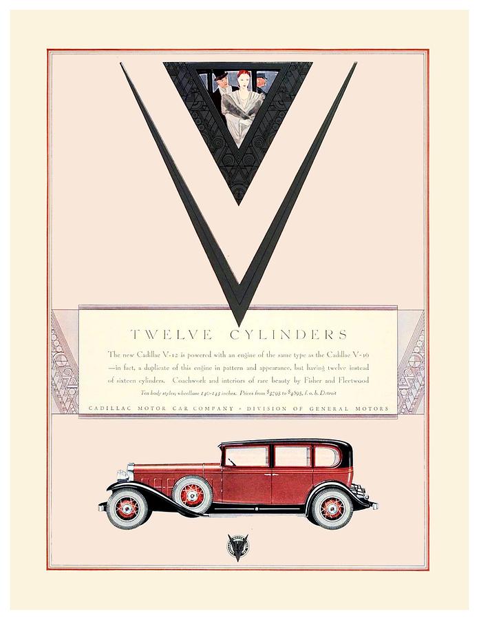 1930 - Cadillac V12 Automobile Advertisement - Color Digital Art by John Madison