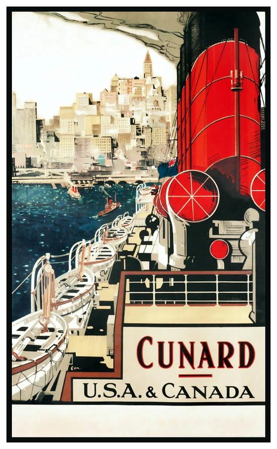 1930 - Cunard Ship Line Poster - Color Digital Art by John Madison