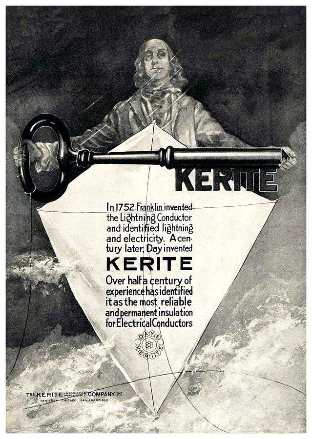 1930 - Kerite Insulated Wire and Cable Company Advertisement - Benjamin Franklin Digital Art by John Madison