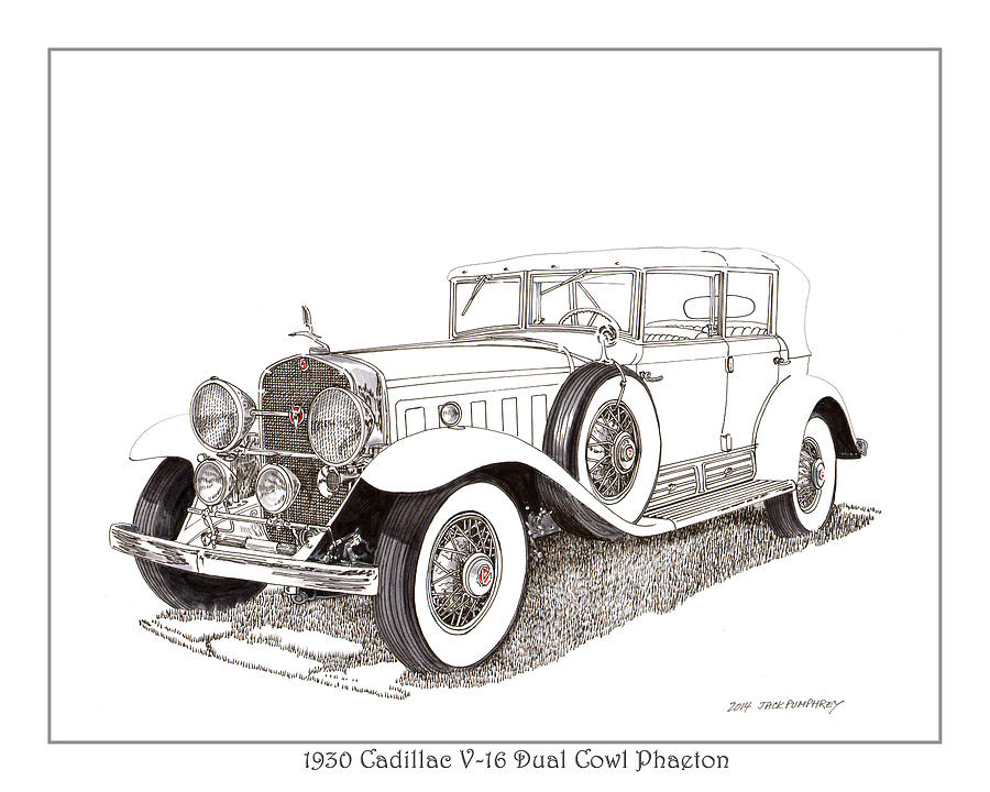 1930 Cadillac V-16 Dual Cowl Phaeton Drawing by Jack Pumphrey