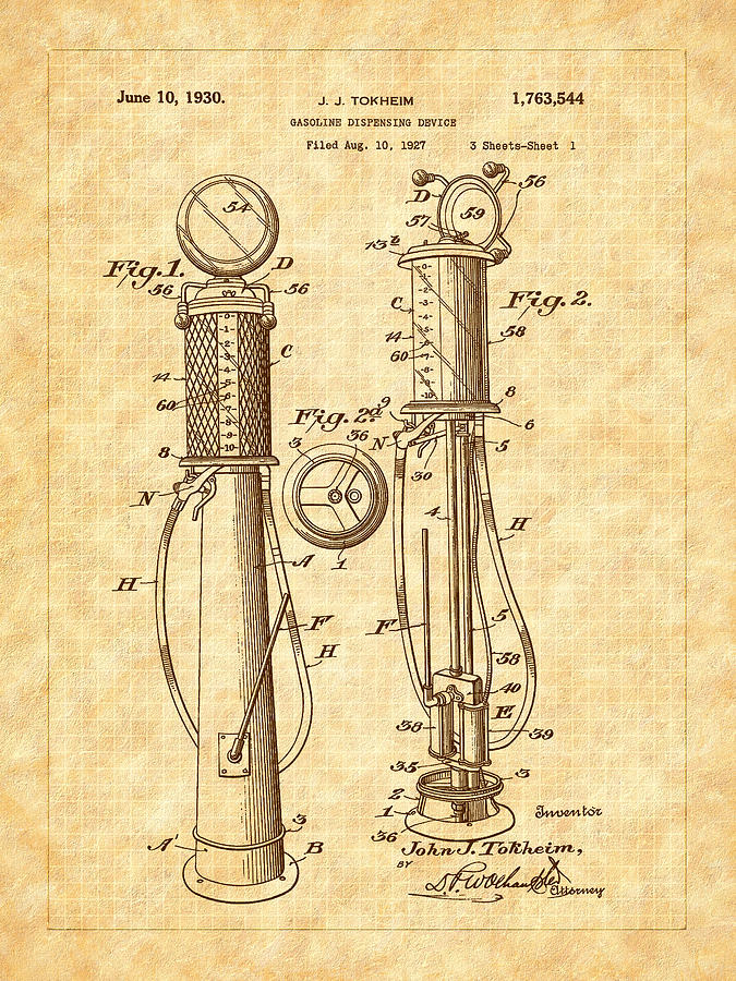 1930 Classic Gas Pump Patent - Automotive - Historical Digital Art by Barry Jones