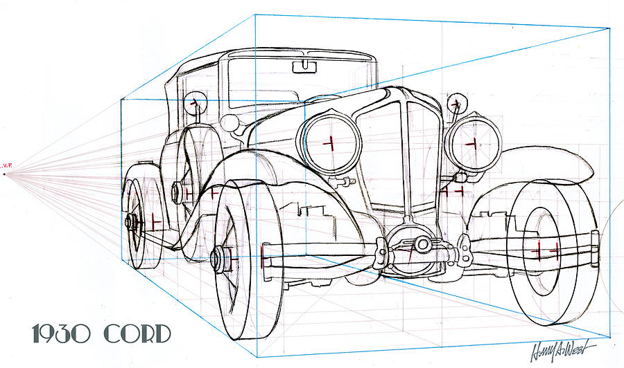 1930 Cord Drawing by Harry West