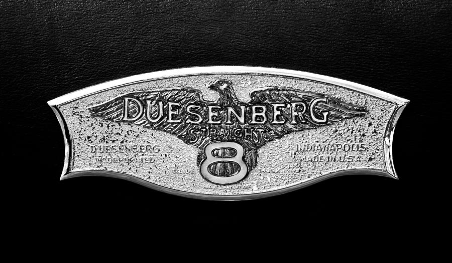 Black And White Photograph - 1930 Duesenberg Model J LWB Dual Cowl Phaeton Emblem -2977bw by Jill Reger