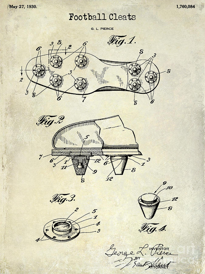 1930 Football Cleats Patent Drawing Photograph by Jon Neidert