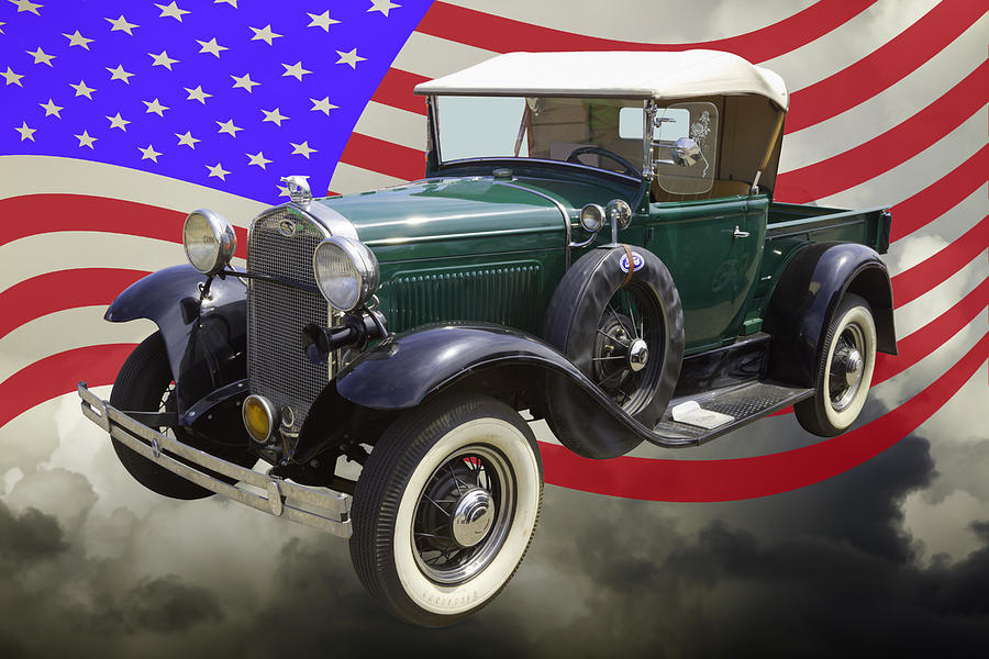 1930 Ford Model A Pickup Truck and US Flag Photograph by Keith Webber Jr