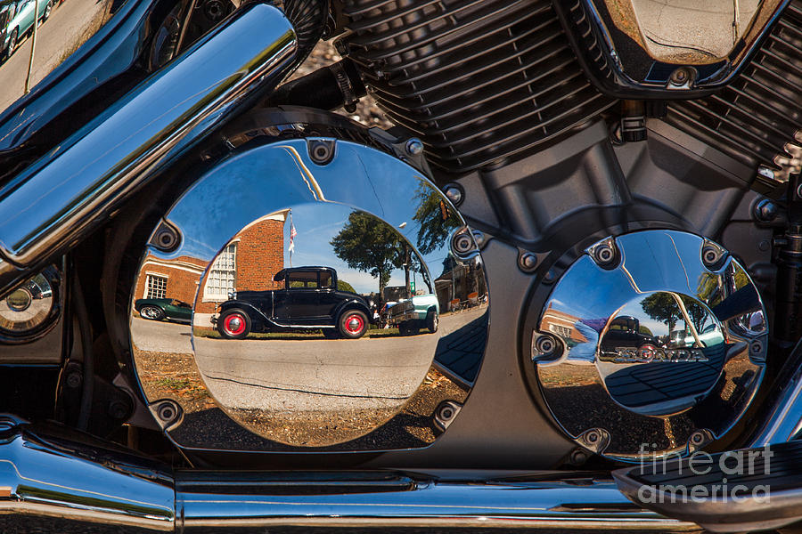 1930 Ford Reflected in 2005 Honda VTX Photograph by T Lowry Wilson