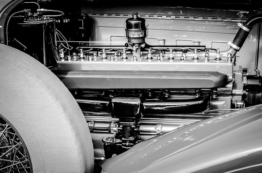 Black And White Photograph - 1930 Packard Speedster Runabout Engine -0539bw by Jill Reger