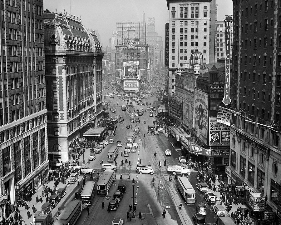 Black And White Photograph - 1930s 1935 Times Square Looking North by Vintage Images