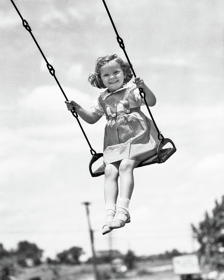 1930s 1940s Smiling Girl On Swing Photograph by Vintage Images - Fine ...