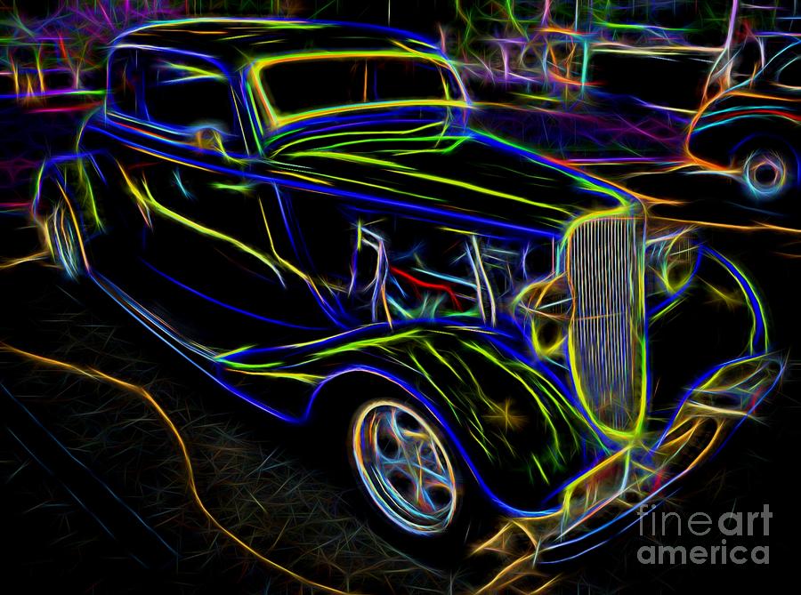 1930s Ford Coupe Neon Abstract Digital Art by Gary Whitton
