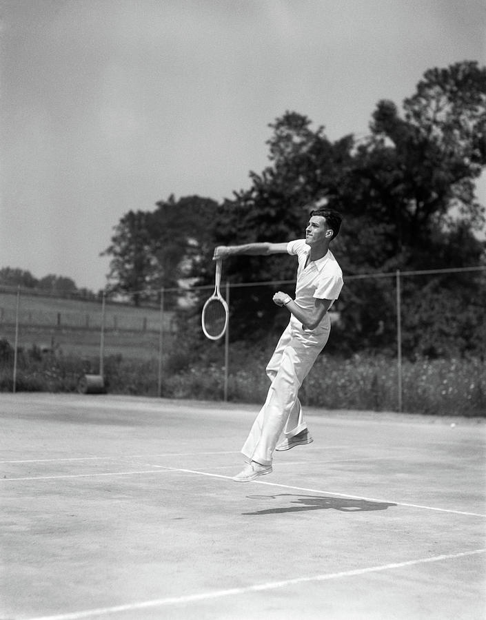 1930s Man Playing Tennis Jumping Mid Photograph by Vintage Images 1930s Man Playing Tennis Jumping Mid Photograph by Vintage Images