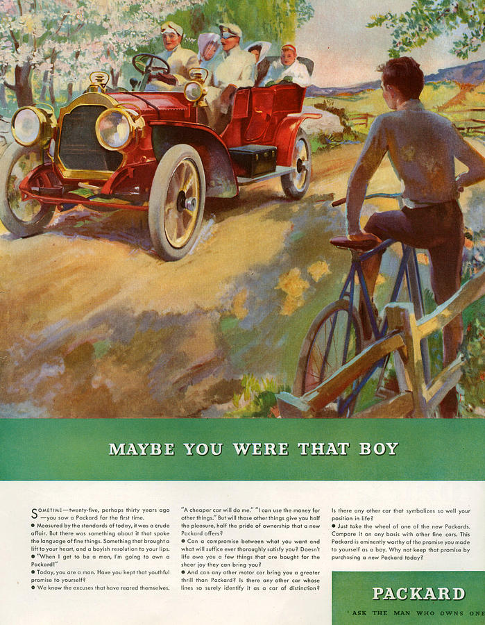 Bicycle Photograph - 1930s Usa Packard Magazine Advert by The Advertising Archives