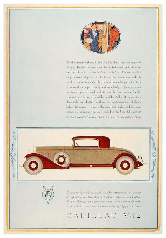 1931 - Cadillac V12 Coupe Automobile Advertisement - Color Digital Art by John Madison
