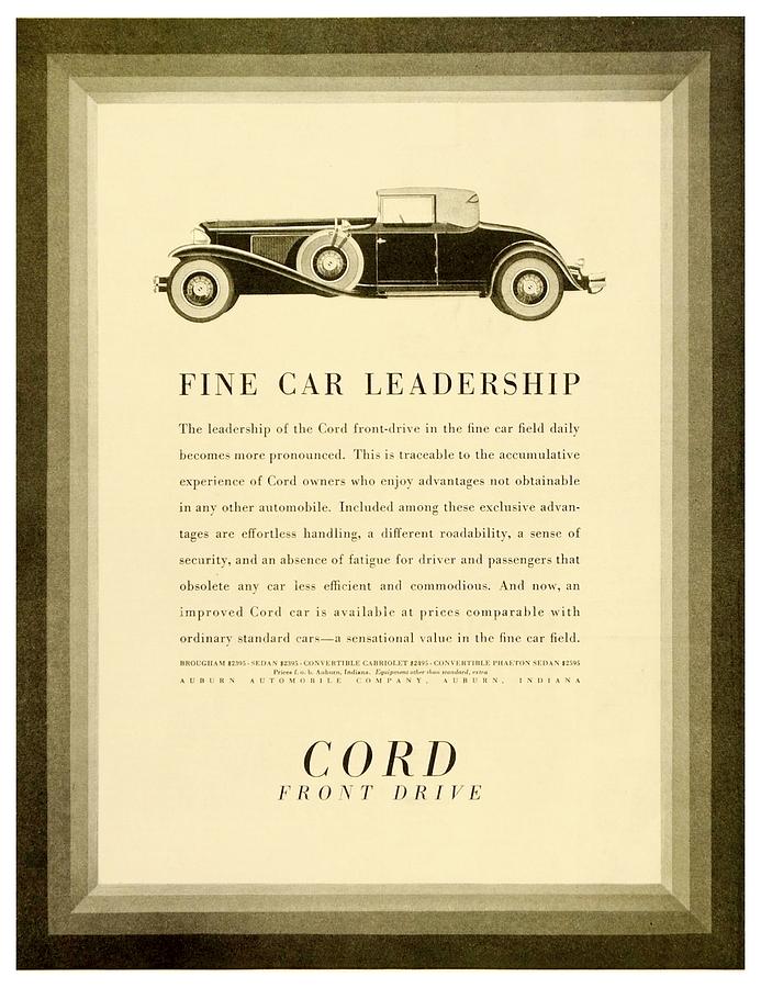 1931 - Cord Automobile Advertisement Digital Art by John Madison