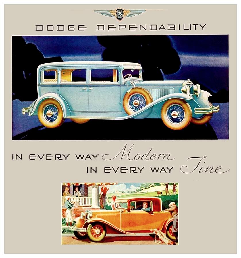 1931 - Dodge Sedan and Coupe Automobile Advertisement - Color Digital Art by John Madison