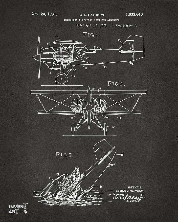 1931 Aircraft Emergency Floatation Patent Gray Digital Art by Nikki Marie Smith