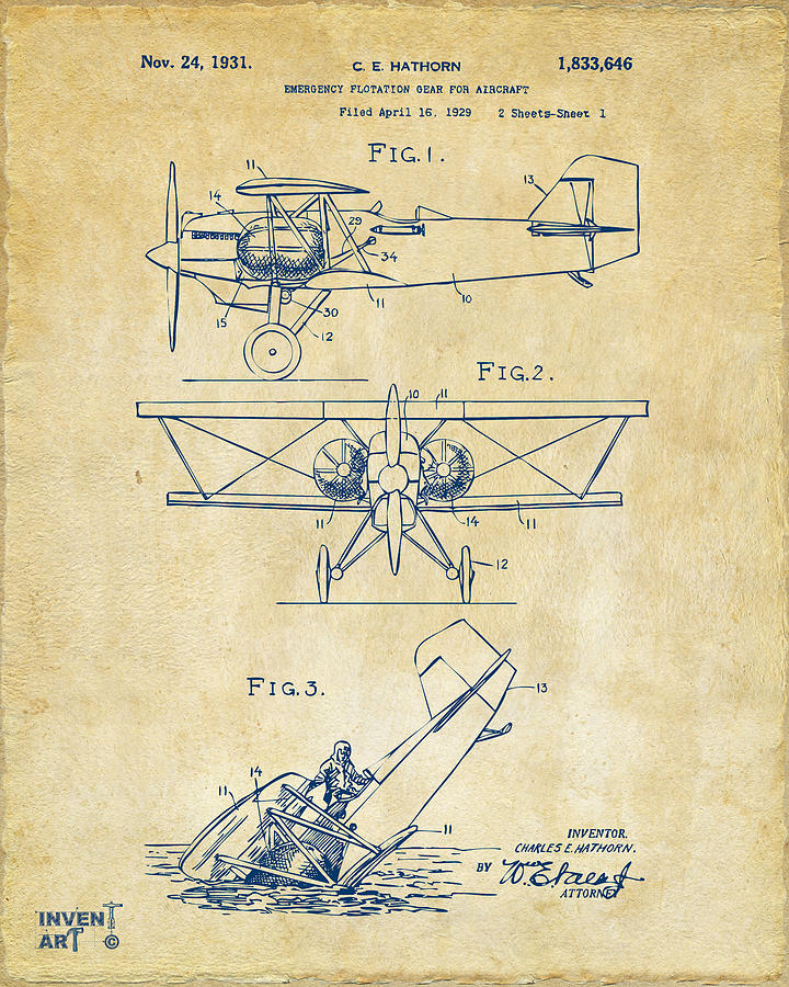 1931 Aircraft Emergency Floatation Patent Vintage Digital Art by Nikki Marie Smith