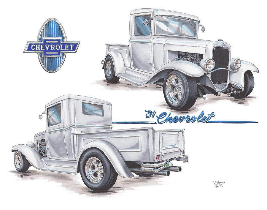 Truck Drawing - 1931 Chevrolet Truck Hot Rod by Shannon Watts