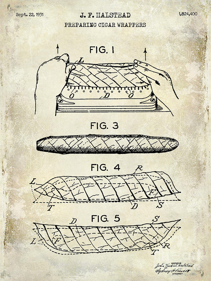 1931 Cigar Wrappers Patent Drawing Photograph by Jon Neidert