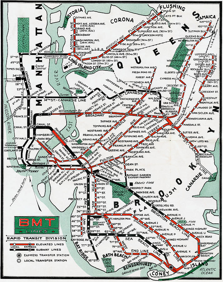 1931 Map Brooklyn Manhattan Transit Photograph by BMT Lines