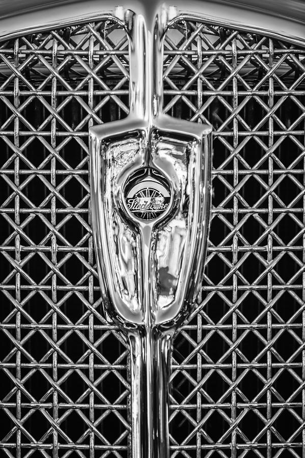 Black And White Photograph - 1931 Studebaker President Four Seasons Roadster Grille Emblem -1013bw by Jill Reger