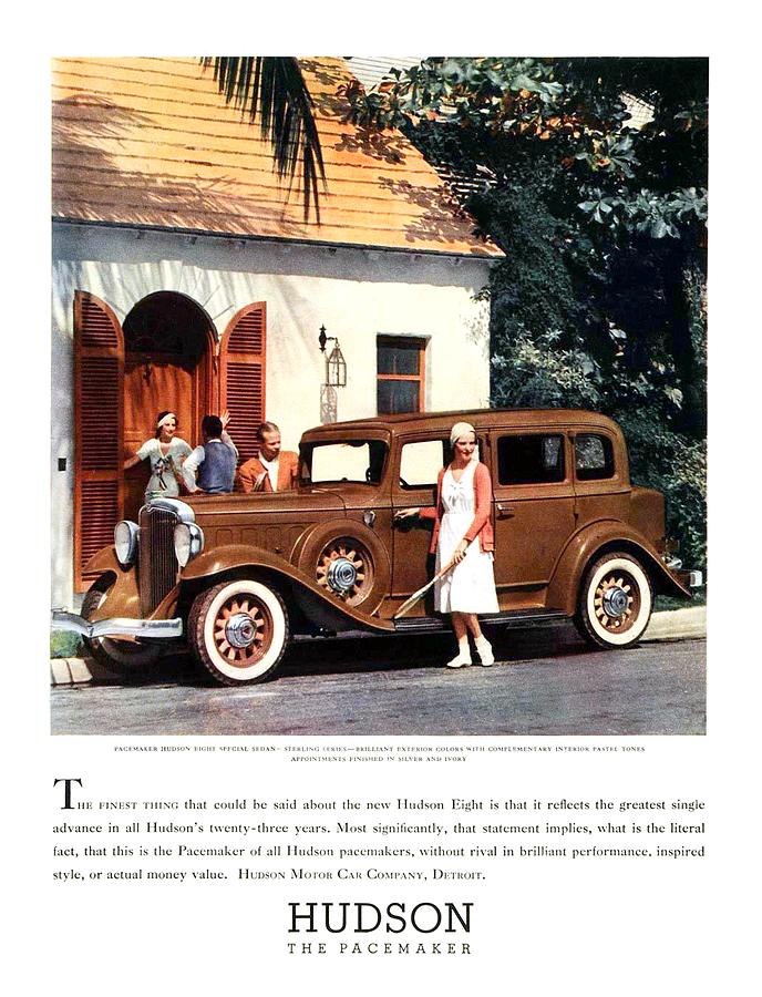 1932 - Hudson Pacemaker Eight Sedan Automobile Advertisement - Color Digital Art by John Madison