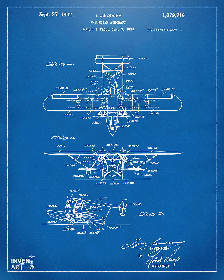 1932 Amphibian Aircraft Patent Blueprint Digital Art by Nikki Marie Smith