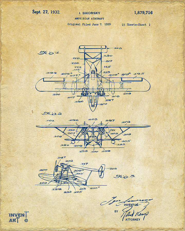1932 Amphibian Aircraft Patent Vintage Digital Art by Nikki Marie Smith