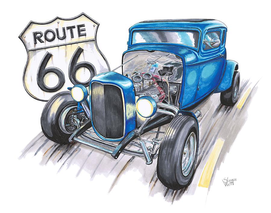Sign Drawing - 1932 Ford Cruising Route 66 by Shannon Watts