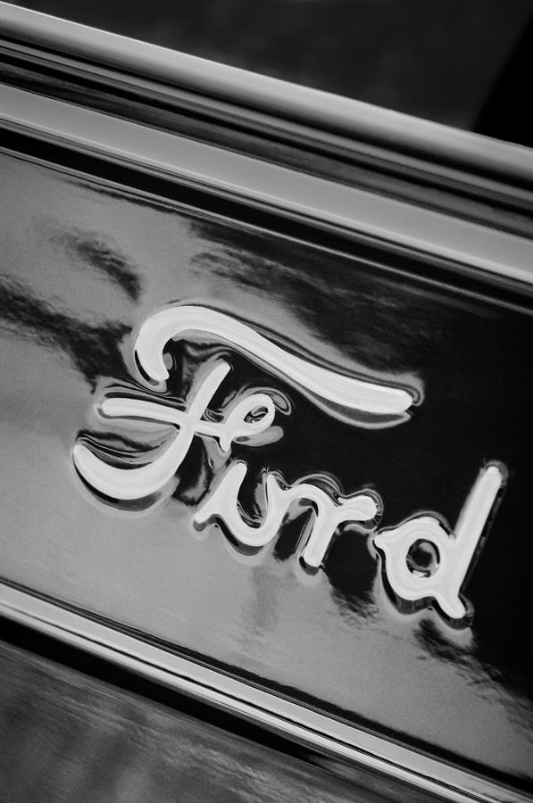 Black And White Photograph - 1932 Ford Emblem -0751bw by Jill Reger