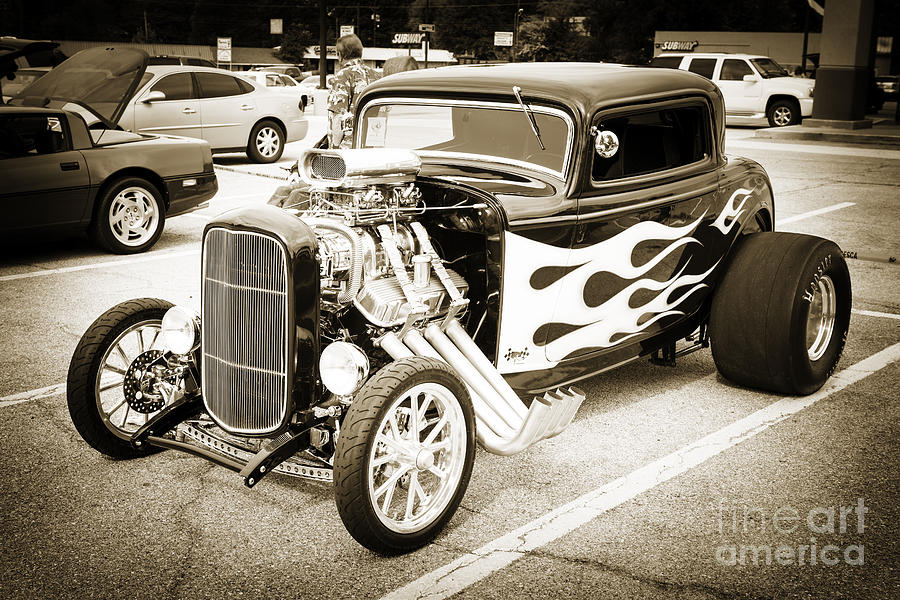 1932 Ford Highboy Front and Side Car Automobile in Sepia  3107.0 Photograph by M K Miller