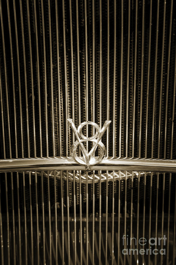 1932 Ford Roadster Emblem V8 Automobile Classic Car in Sepia  30 Photograph by M K Miller
