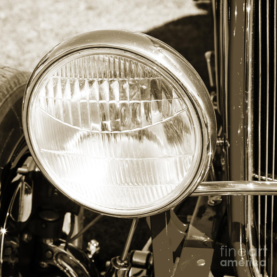 1932 Ford Roadster Headlight Automobile Classic Car in Sepia  30 Photograph by M K Miller