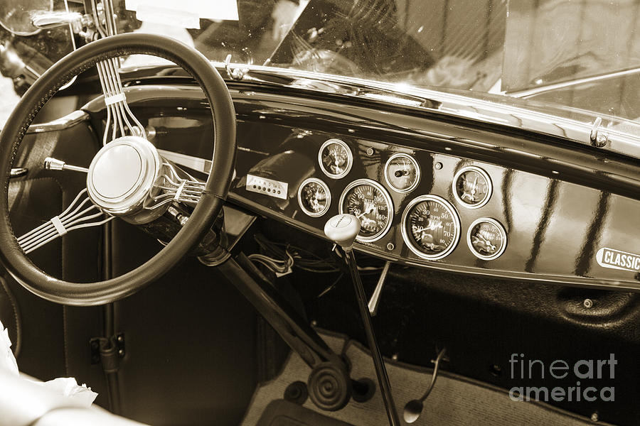 1932 Ford Roadster Interior Automobile Classic Car in Sepia  306 Photograph by M K Miller