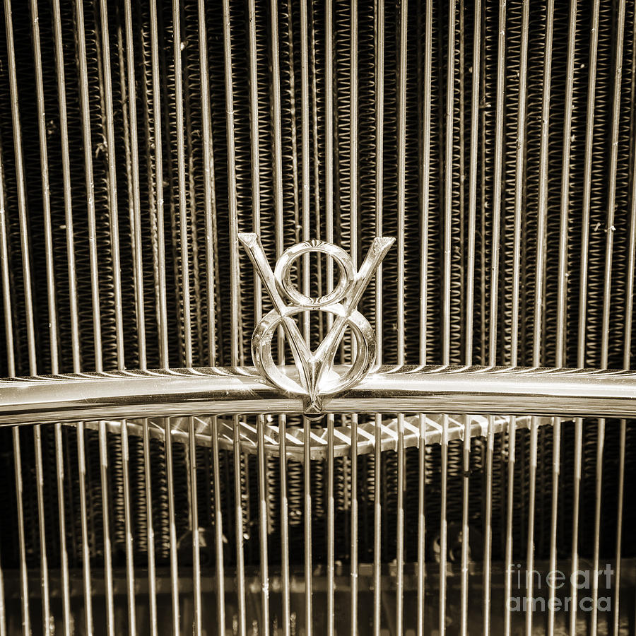 1932 Ford Roadster V8 Emblem Automobile Classic Car in Sepia  30 Photograph by M K Miller