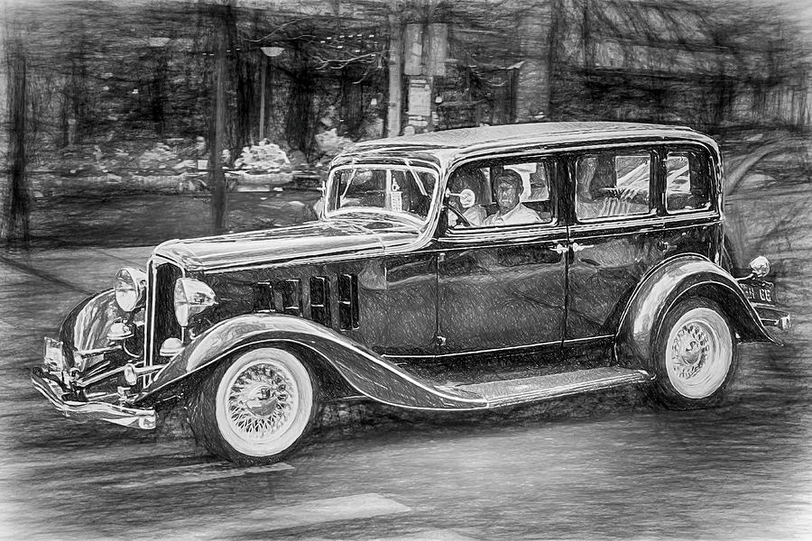 Black And White Mixed Media - 1932 Nash Sedan by John Haldane