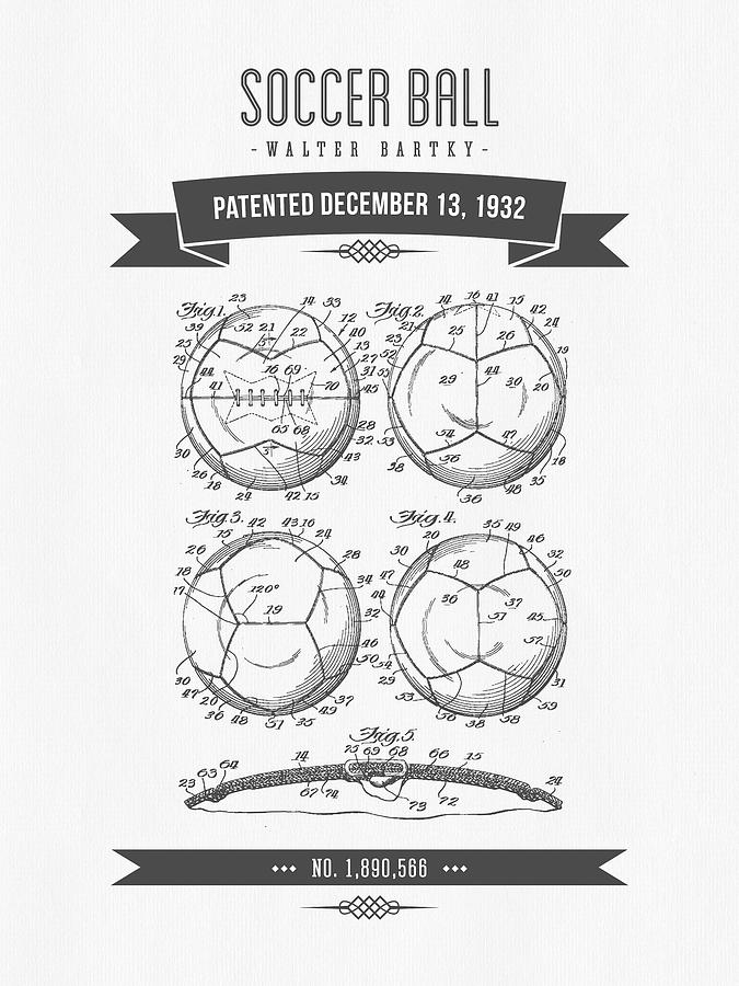 1932 Soccer Ball Patent Drawing - Retro Gray Digital Art