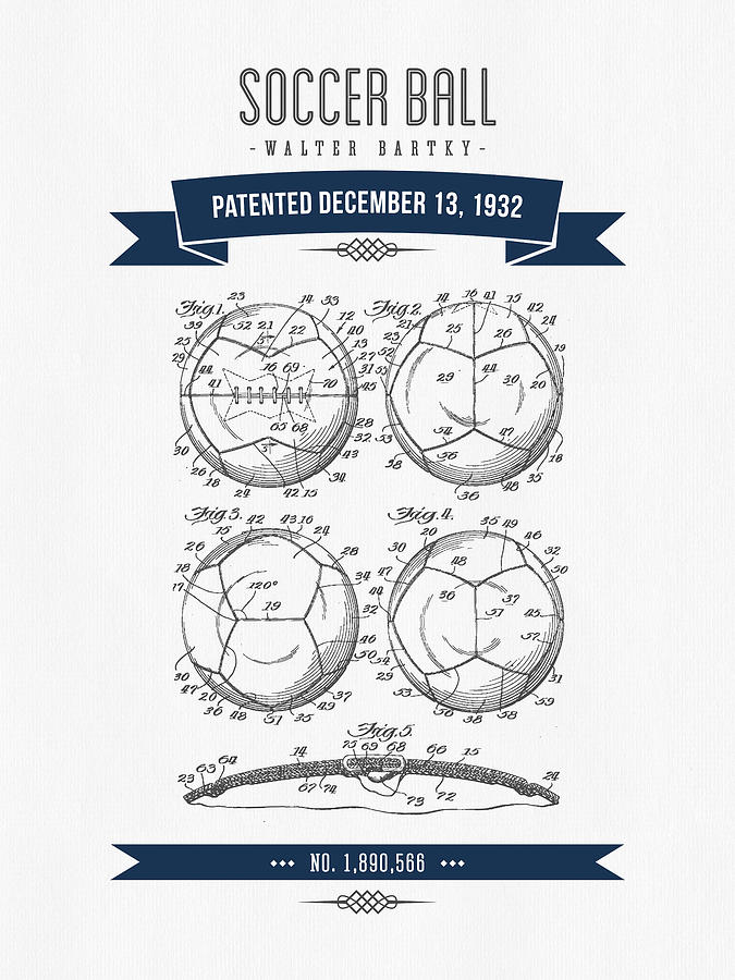 1932 Soccer Ball Patent Drawing - Retro Navy Blue Digital Art