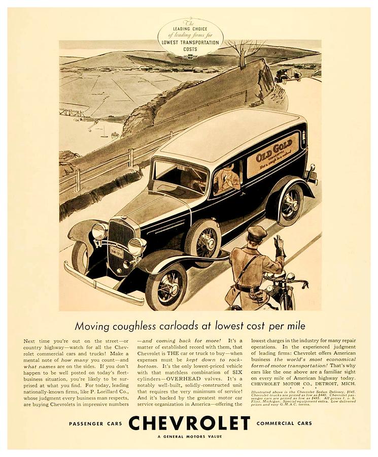 1933 - Chevrolet Commercial Automobile Advertisement - Old Gold Cigarettes - Color Digital Art by John Madison