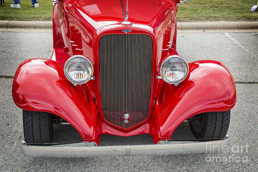 1933 Chevrolet Chevy Sedan Front End of Classic Car in Color Red Photograph by M K Miller