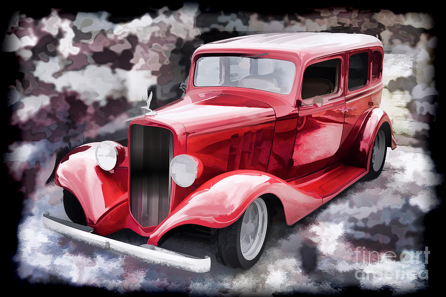 1933 Chevrolet Chevy Sedan Painting of Classic Car in Color Red  Painting by M K Miller