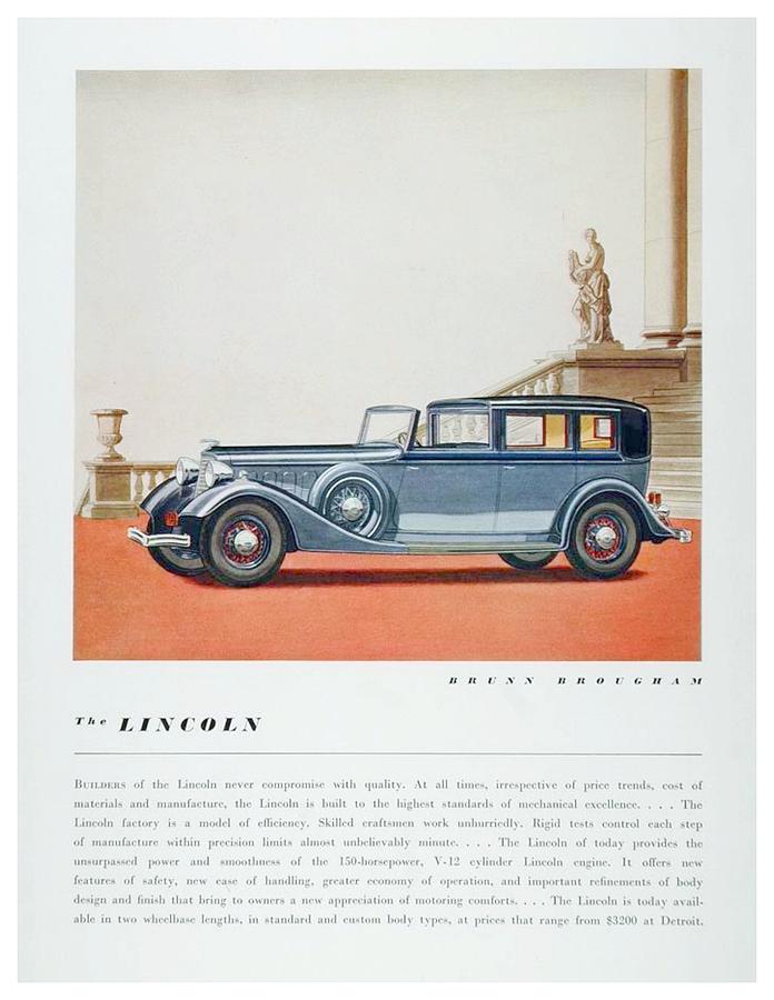 1934 - Lincoln Brunn Brougham Advertisement - Color Digital Art by John Madison