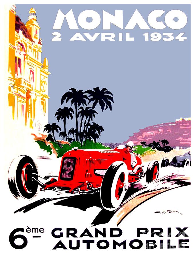 1934 - Monaco Grand Prix - 6th Annual - Poster - Color Digital Art by John Madison