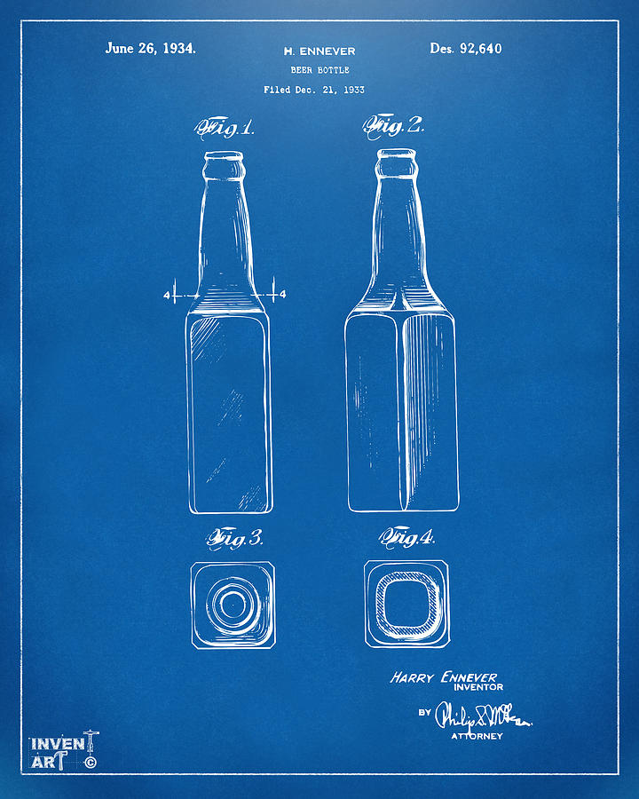 1934 Beer Bottle Patent Artwork - Blueprint Digital Art by Nikki Marie ...