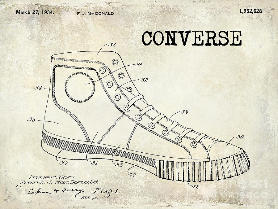 Michael Jordan Photograph - 1934 Converse Shoe Patent Drawing by Jon Neidert