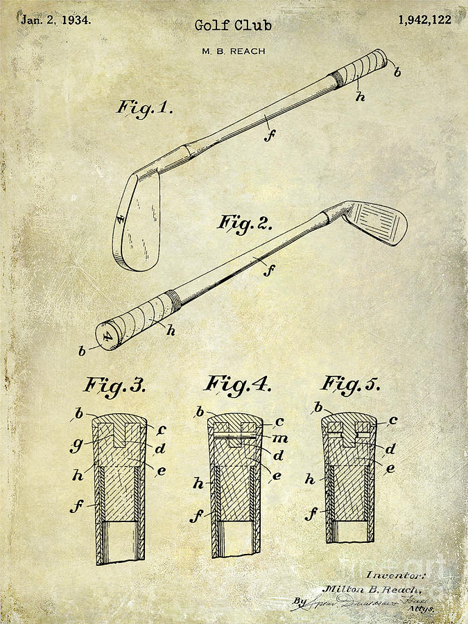 1934 Golf Club Patent Drawing Photograph by Jon Neidert
