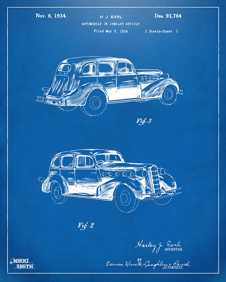 1934 La Salle Automobile Patent Artwork 2 - Blueprint Digital Art by Nikki Marie Smith